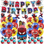 Spider-Man Birthday Party Supplies Spider Movie Theme Party Decoration Happy Birthday Banner, Cake Topper, Cupcake Topper, Balloons, Foil Balloons, Party Favors for Boy Birthday Party Supplies
